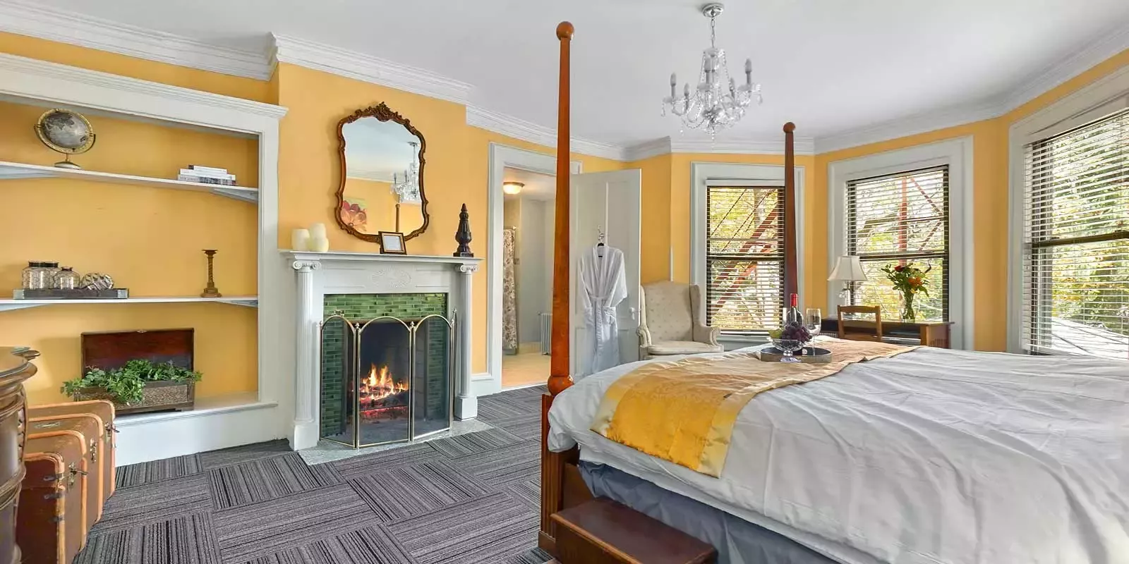 Bedroom with fireplace